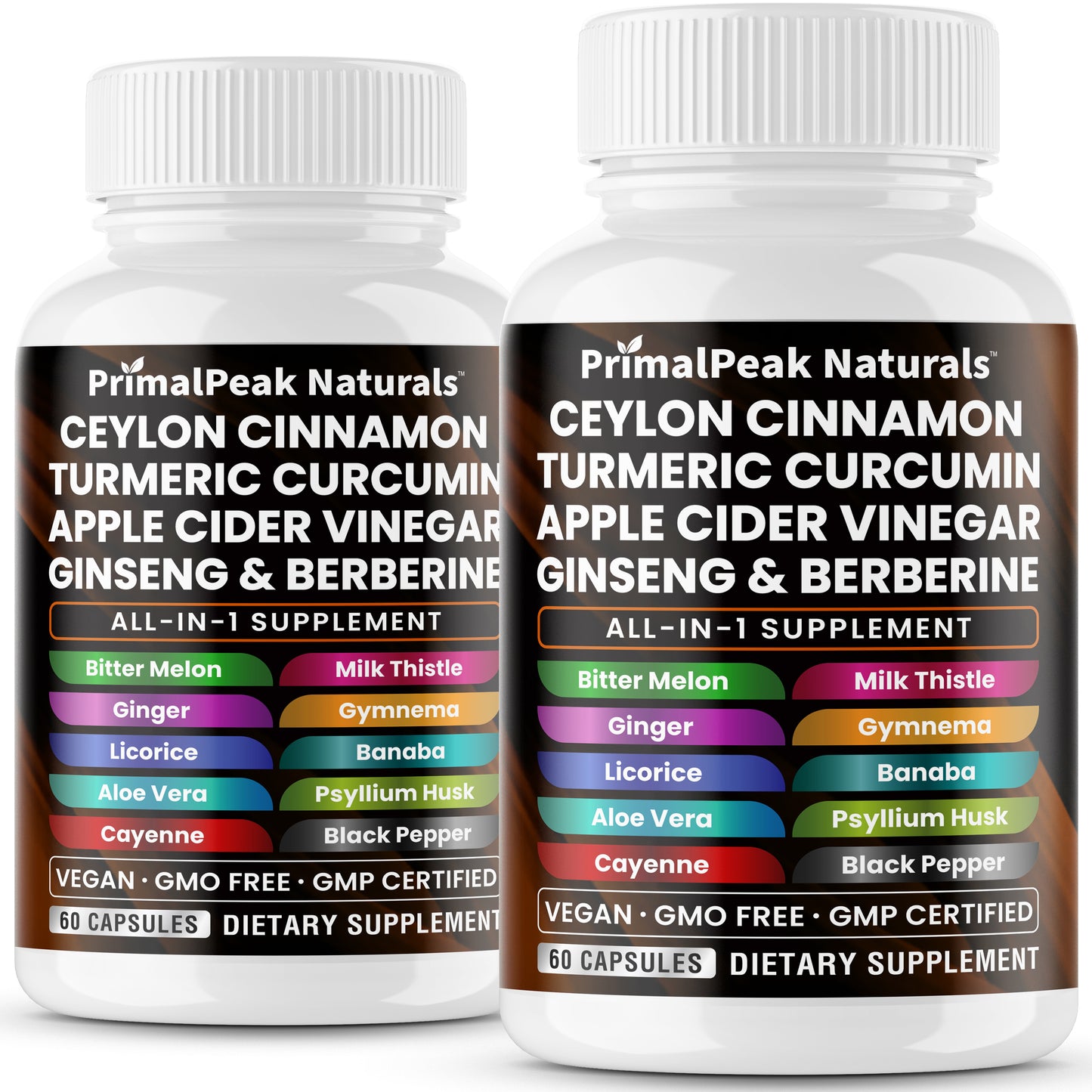 Ceylon Cinnamon Apple Cider Vinegar Turmeric Curcumin Panax Ginseng Berberine with Bitter Melon Banaba Milk Thistle Gymnema Gluco Health Vegan Capsules