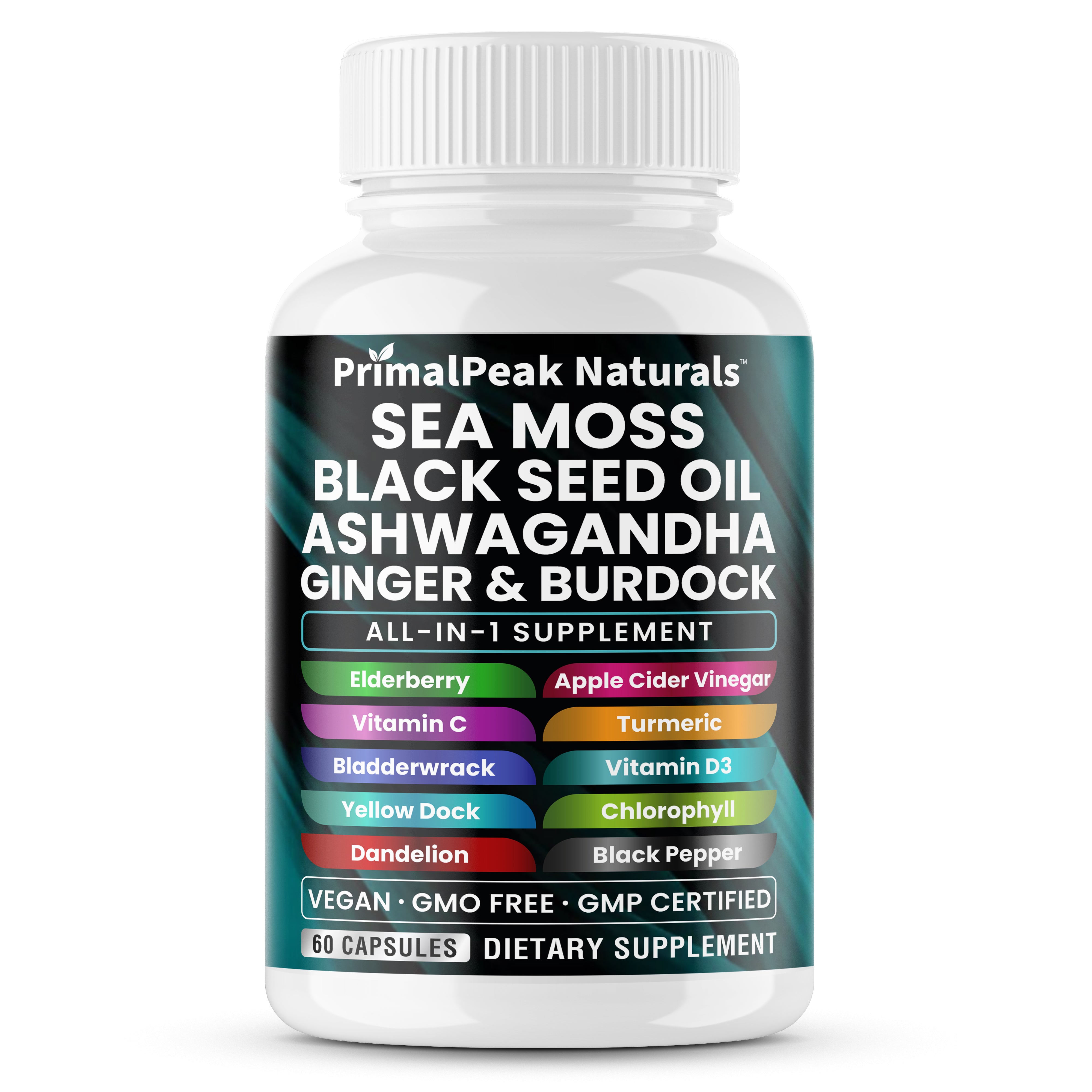 garden veggies and sea moss black seed oil ashwagandha Sea Moss Black Seed Oil Ashwagandha Ginger Burdock All-in-one Multi Mi – PrimalPeak Naturals