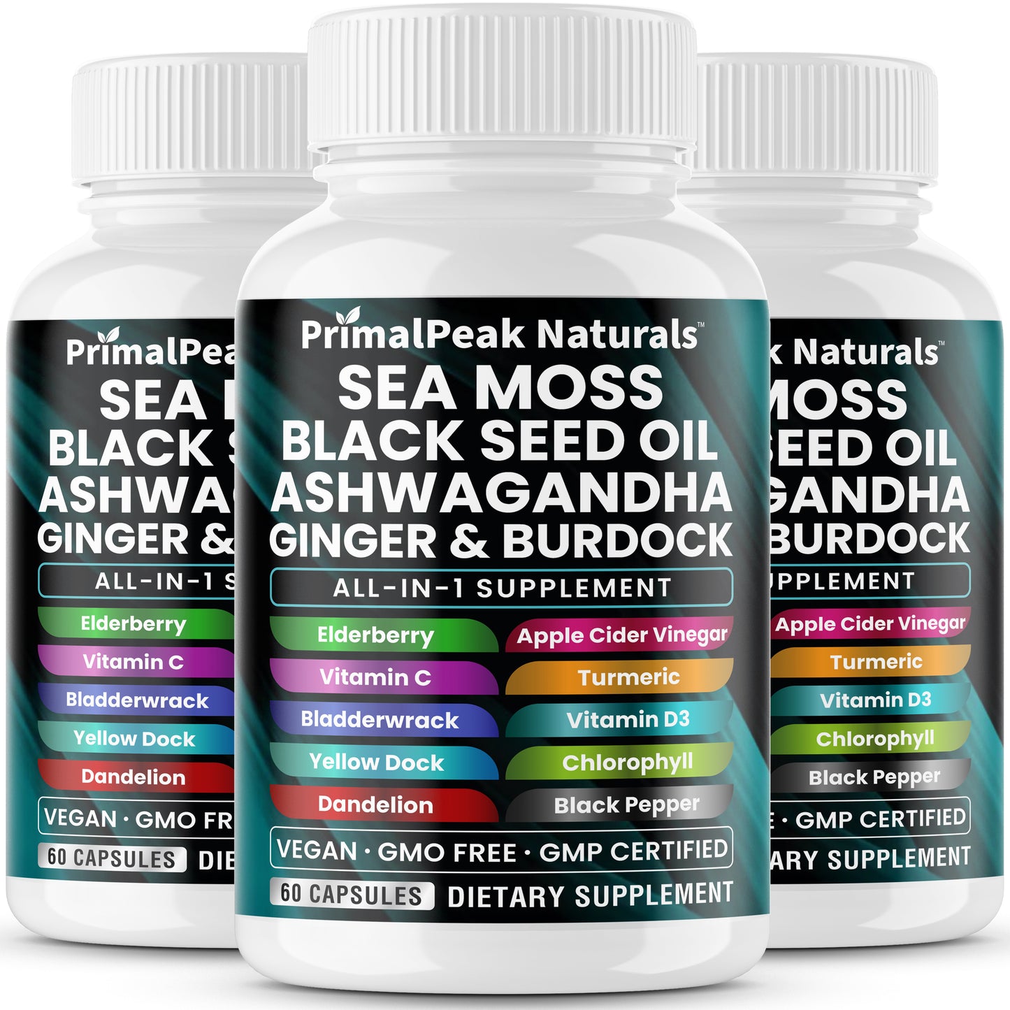 Sea Moss Black Seed Oil Ashwagandha Ginger Burdock All-in-one Multi Minerals Vegan Capsules