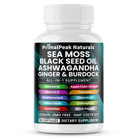 Sea Moss Black Seed Oil Ashwagandha Ginger Burdock All-in-one Multi Minerals Vegan Capsules